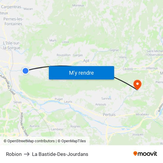 Robion to La Bastide-Des-Jourdans map