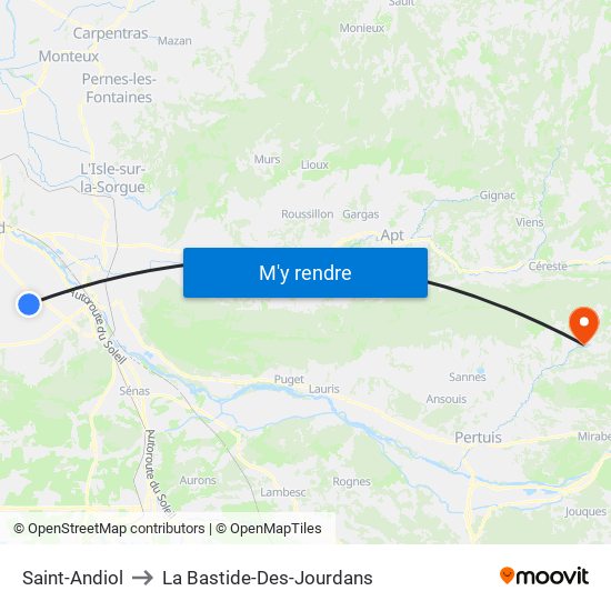 Saint-Andiol to La Bastide-Des-Jourdans map