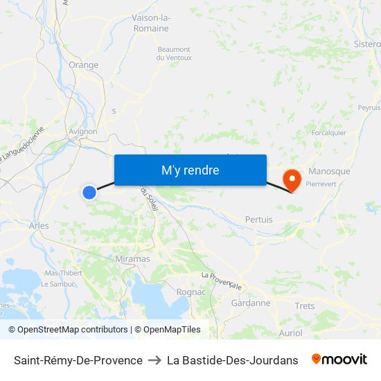Saint-Rémy-De-Provence to La Bastide-Des-Jourdans map