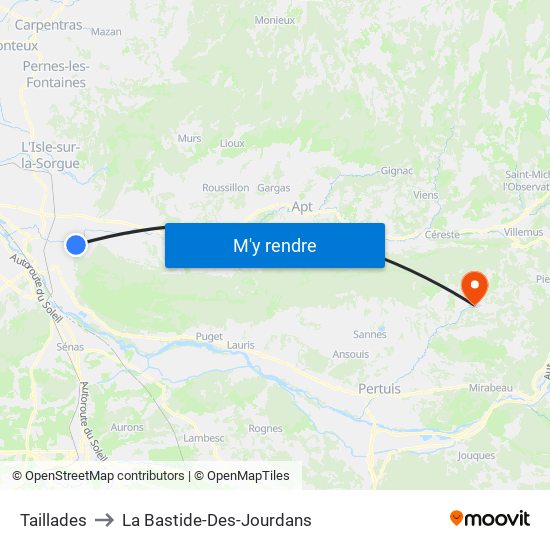 Taillades to La Bastide-Des-Jourdans map