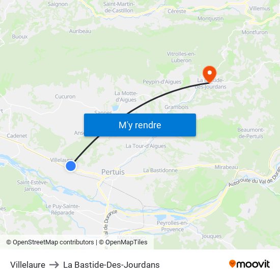 Villelaure to La Bastide-Des-Jourdans map