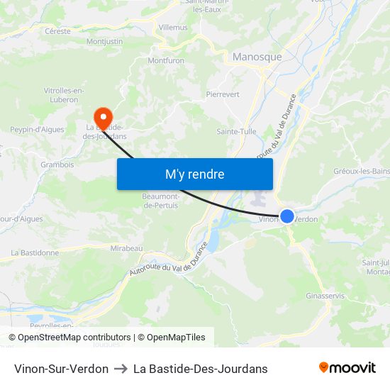 Vinon-Sur-Verdon to La Bastide-Des-Jourdans map