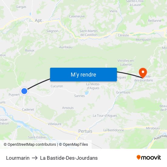 Lourmarin to La Bastide-Des-Jourdans map
