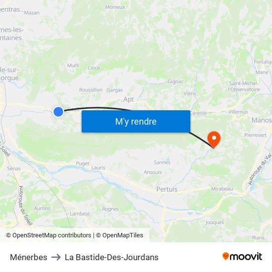 Ménerbes to La Bastide-Des-Jourdans map
