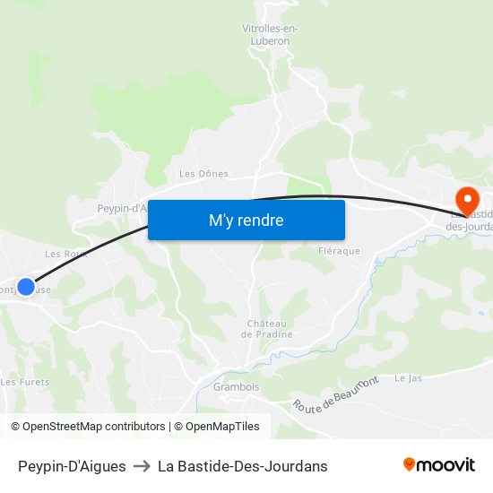 Peypin-D'Aigues to La Bastide-Des-Jourdans map