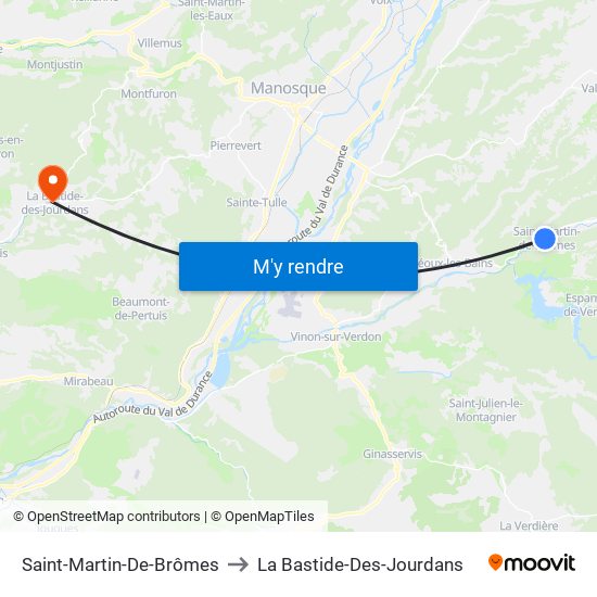 Saint-Martin-De-Brômes to La Bastide-Des-Jourdans map