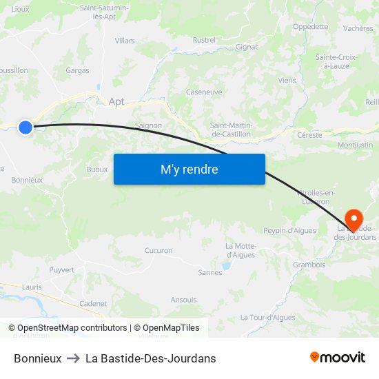 Bonnieux to La Bastide-Des-Jourdans map