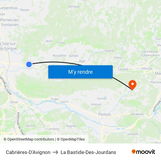Cabrières-D'Avignon to La Bastide-Des-Jourdans map