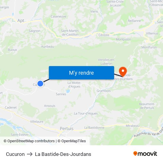 Cucuron to La Bastide-Des-Jourdans map