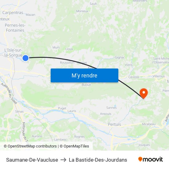 Saumane-De-Vaucluse to La Bastide-Des-Jourdans map