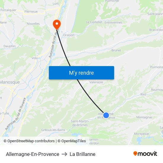 Allemagne-En-Provence to La Brillanne map