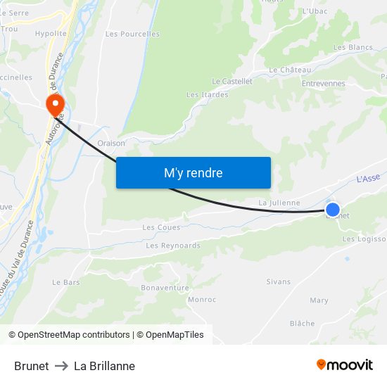 Brunet to La Brillanne map