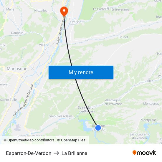 Esparron-De-Verdon to La Brillanne map
