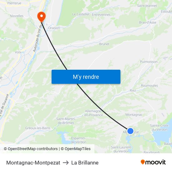Montagnac-Montpezat to La Brillanne map