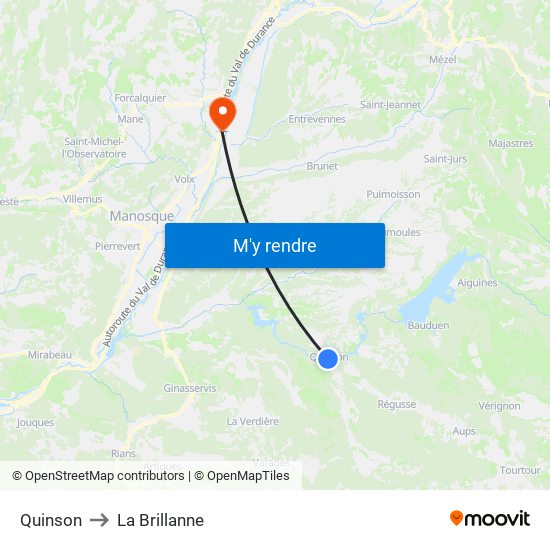 Quinson to La Brillanne map