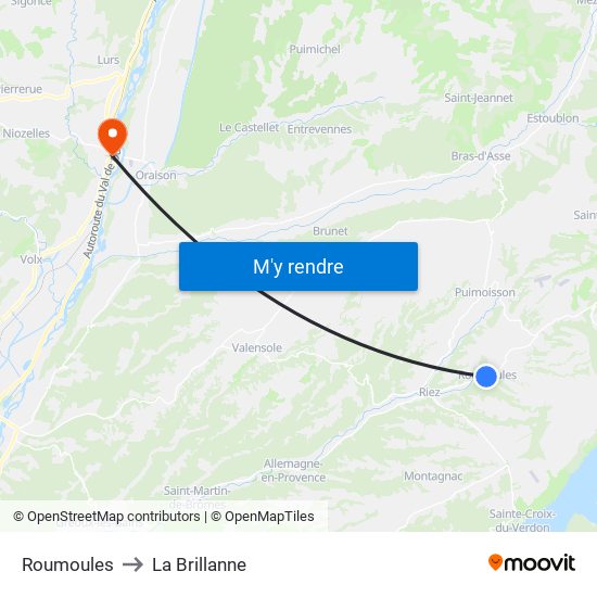 Roumoules to La Brillanne map