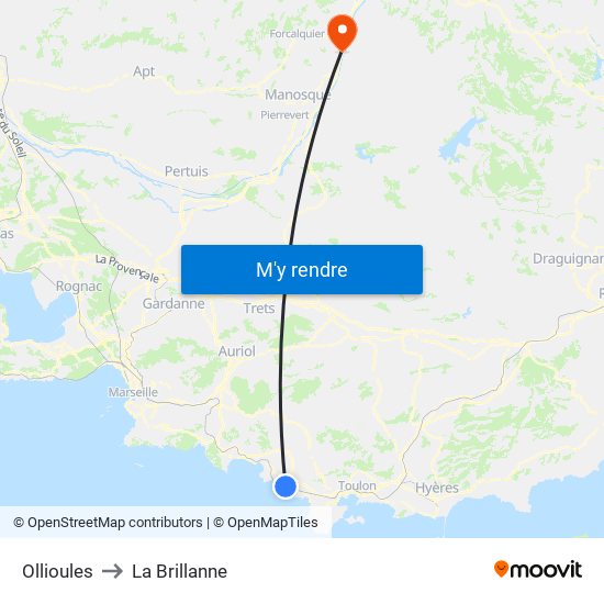 Ollioules to La Brillanne map