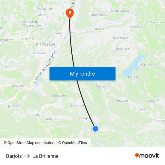 Barjols to La Brillanne map