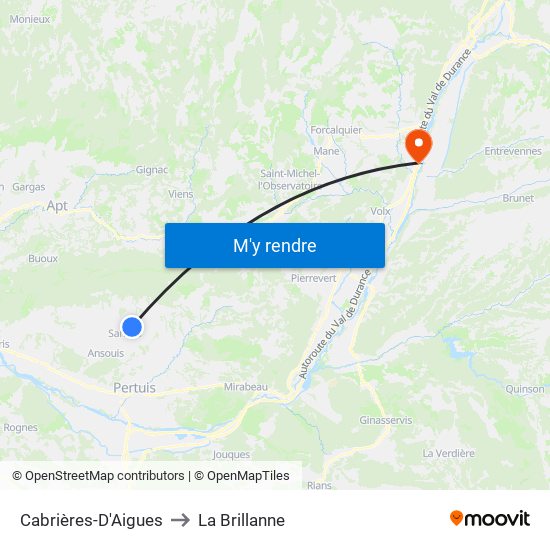 Cabrières-D'Aigues to La Brillanne map