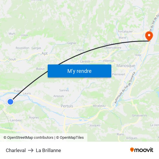Charleval to La Brillanne map