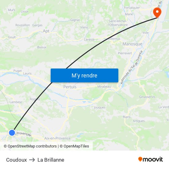 Coudoux to La Brillanne map