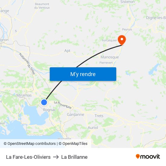 La Fare-Les-Oliviers to La Brillanne map