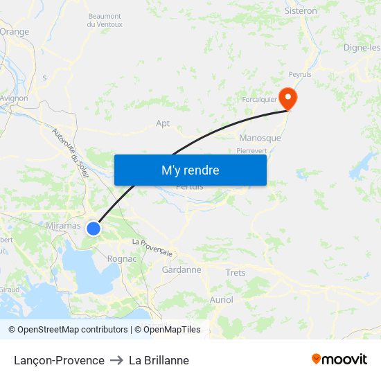 Lançon-Provence to La Brillanne map
