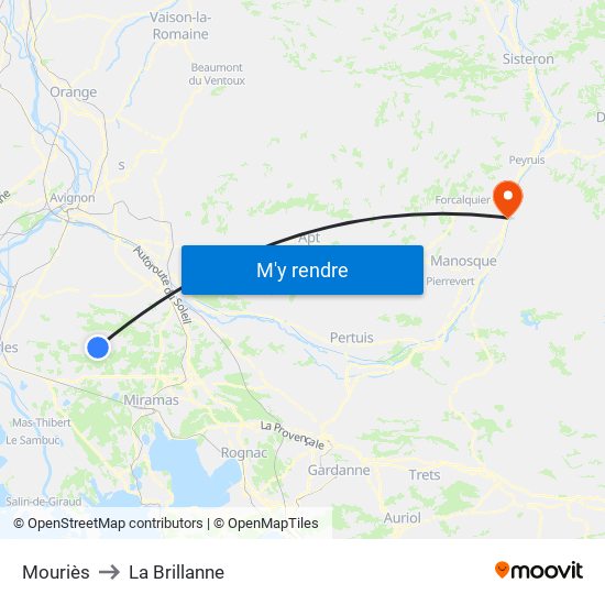 Mouriès to La Brillanne map