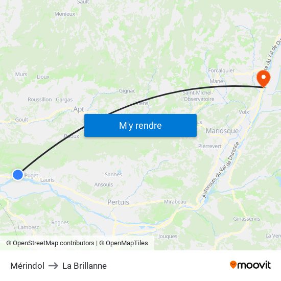 Mérindol to La Brillanne map