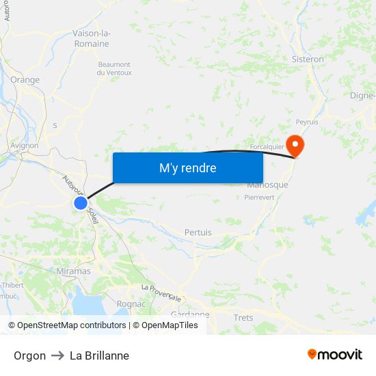 Orgon to La Brillanne map