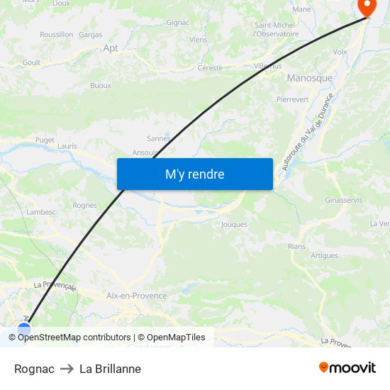 Rognac to La Brillanne map