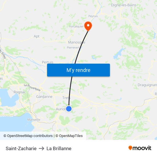 Saint-Zacharie to La Brillanne map