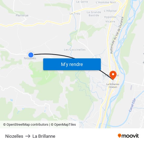 Niozelles to La Brillanne map