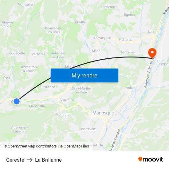 Céreste to La Brillanne map