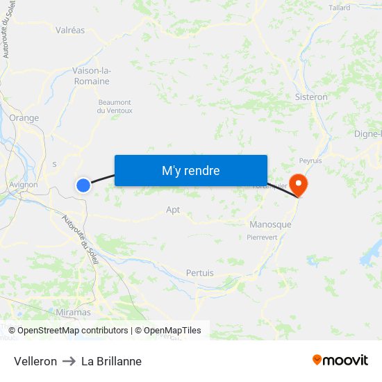 Velleron to La Brillanne map