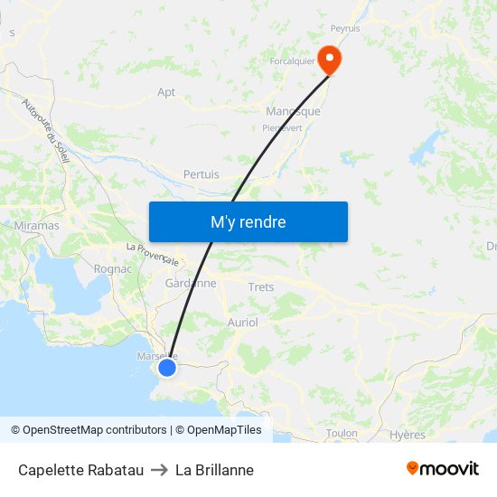 Capelette Rabatau to La Brillanne map
