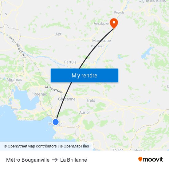 Métro Bougainville to La Brillanne map