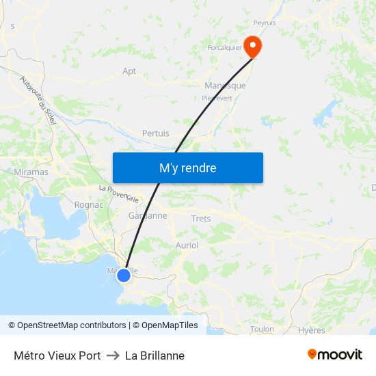 Métro Vieux Port to La Brillanne map