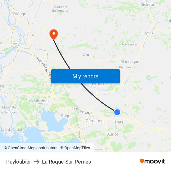 Puyloubier to La Roque-Sur-Pernes map