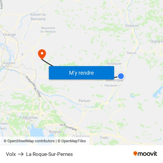 Volx to La Roque-Sur-Pernes map