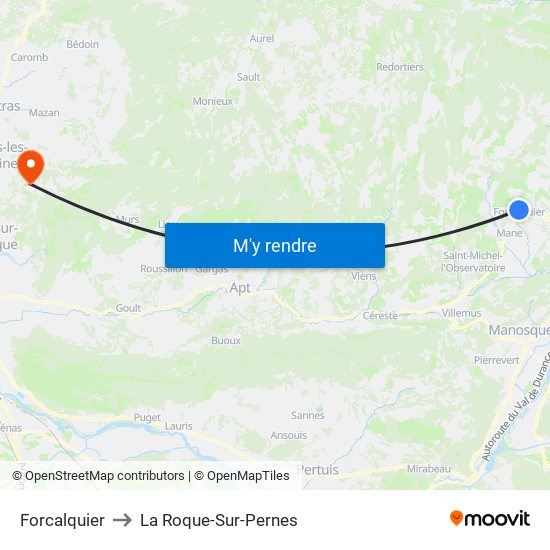 Forcalquier to La Roque-Sur-Pernes map
