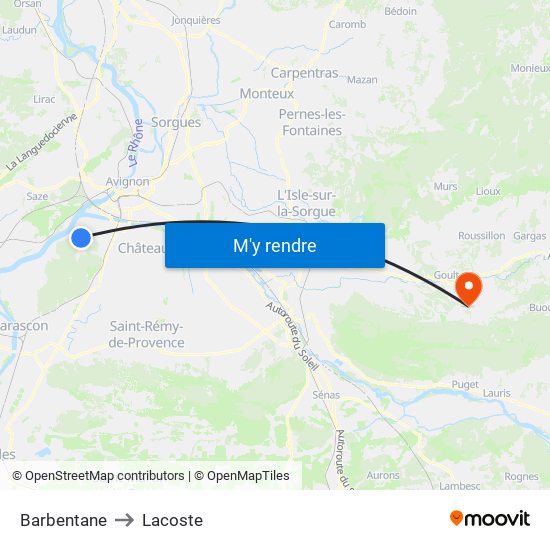 Barbentane to Lacoste map