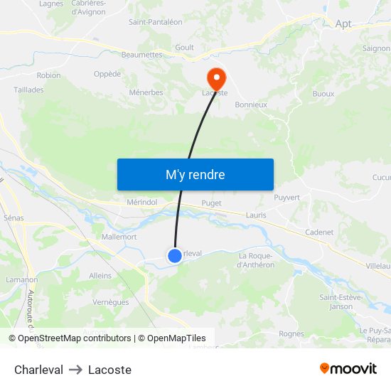 Charleval to Lacoste map