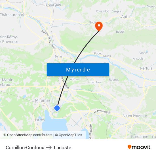 Cornillon-Confoux to Lacoste map
