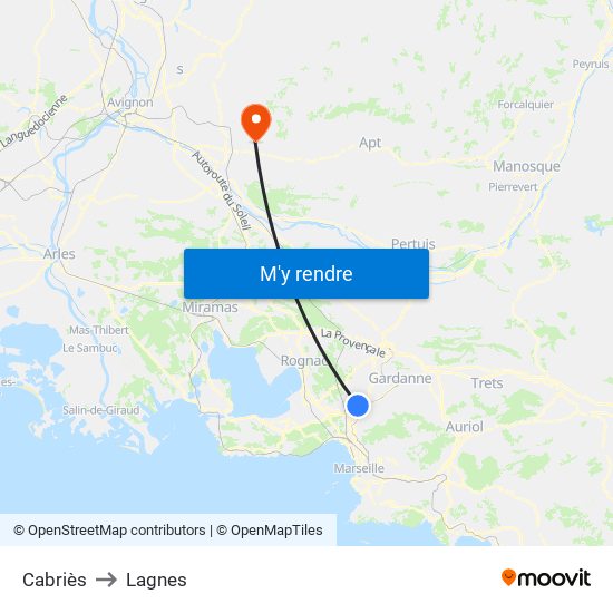 Cabriès to Lagnes map