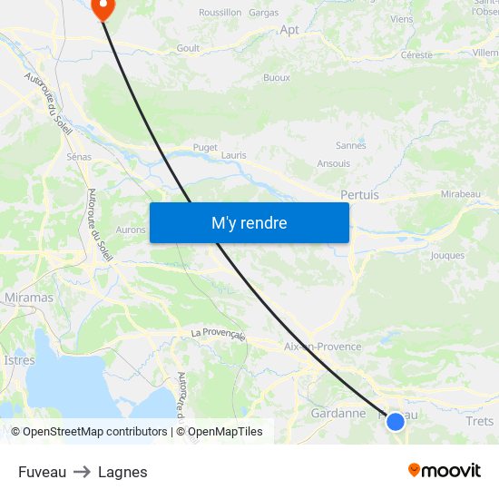 Fuveau to Lagnes map