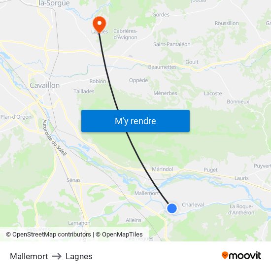 Mallemort to Lagnes map