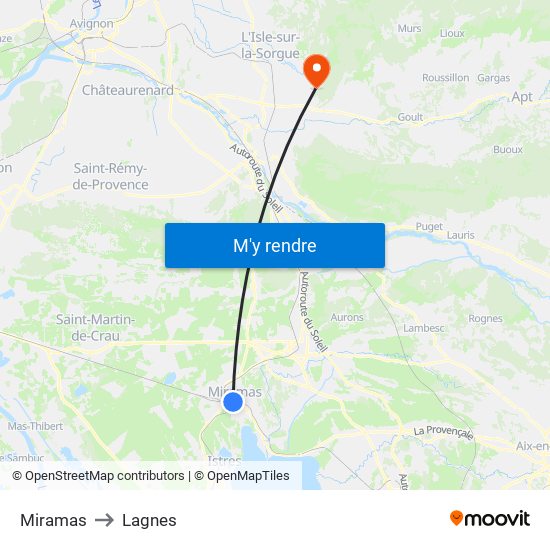 Miramas to Lagnes map