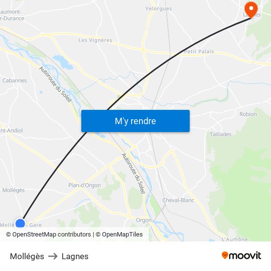 Mollégès to Lagnes map