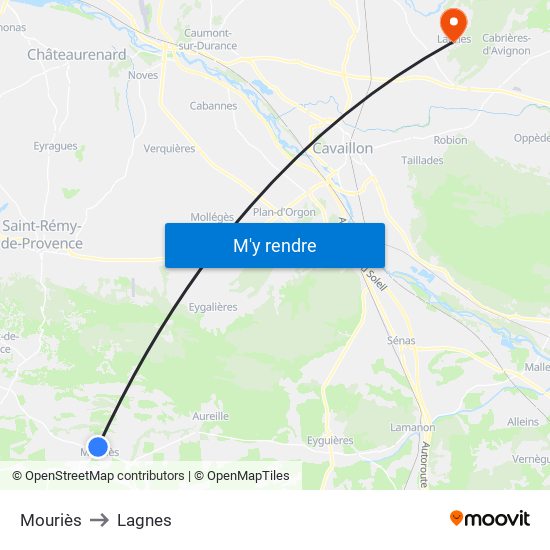 Mouriès to Lagnes map